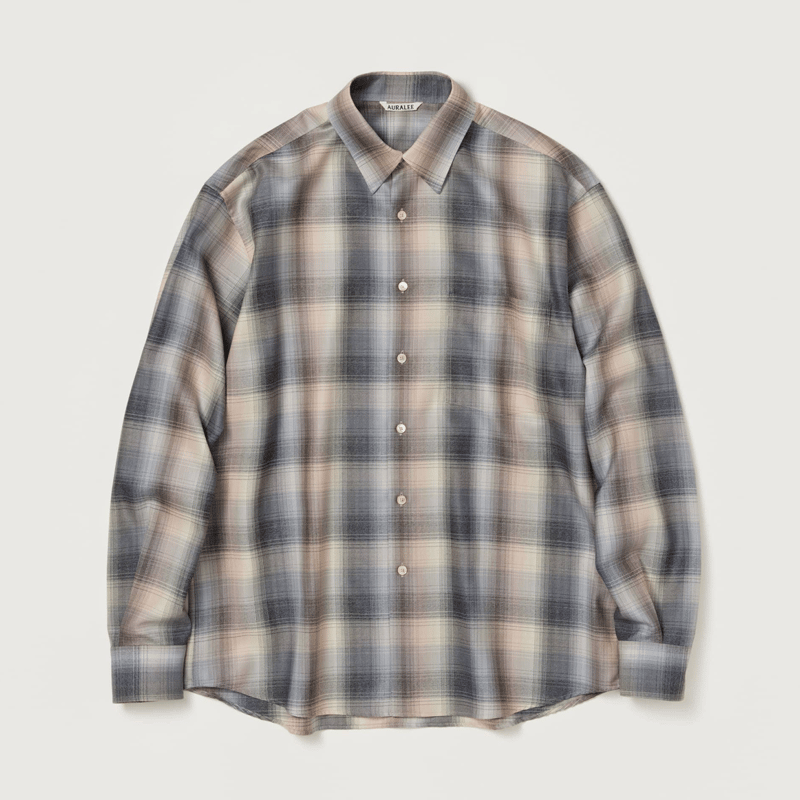 AURALEE SUPER LIGHT WOOL CHECK SHIRT | Less Hi AURALEE SUPER LIGHT WOOL CHECK SHIRT | Less Hi