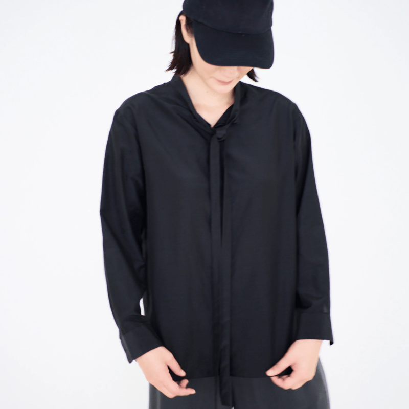 fruits of life コットンシルクボウブラウス / 黒色(ブラック) | Less