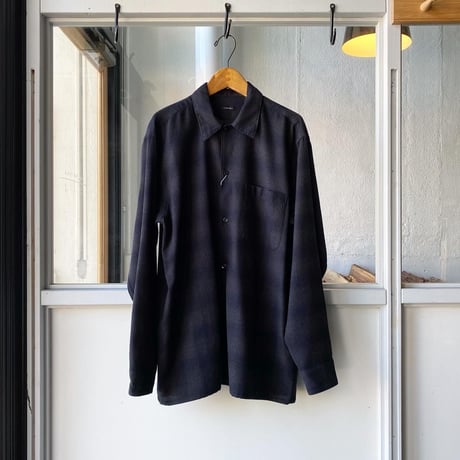 COMOLI   ウールチェック オープンカラーシャツ