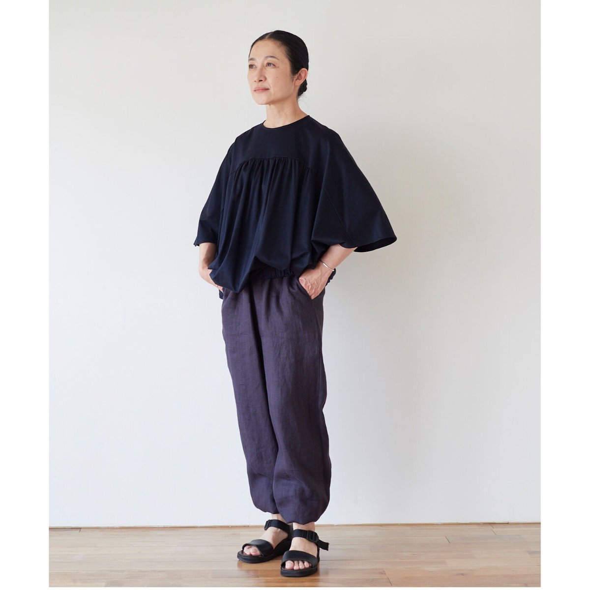 fruits of life リネンジョガーパンツ / 黒茶色(ブラウン