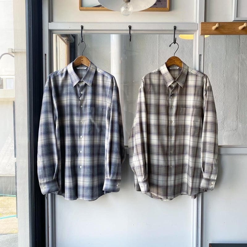 AURALEE SUPER LIGHT WOOL CHECK SHIRTS | Less