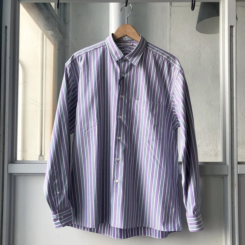 トップス AURALEE 19SS Finx Silk Stripe Shirt-Wh/4 AURALEE FINX SILK STRIPE SHIRTS 