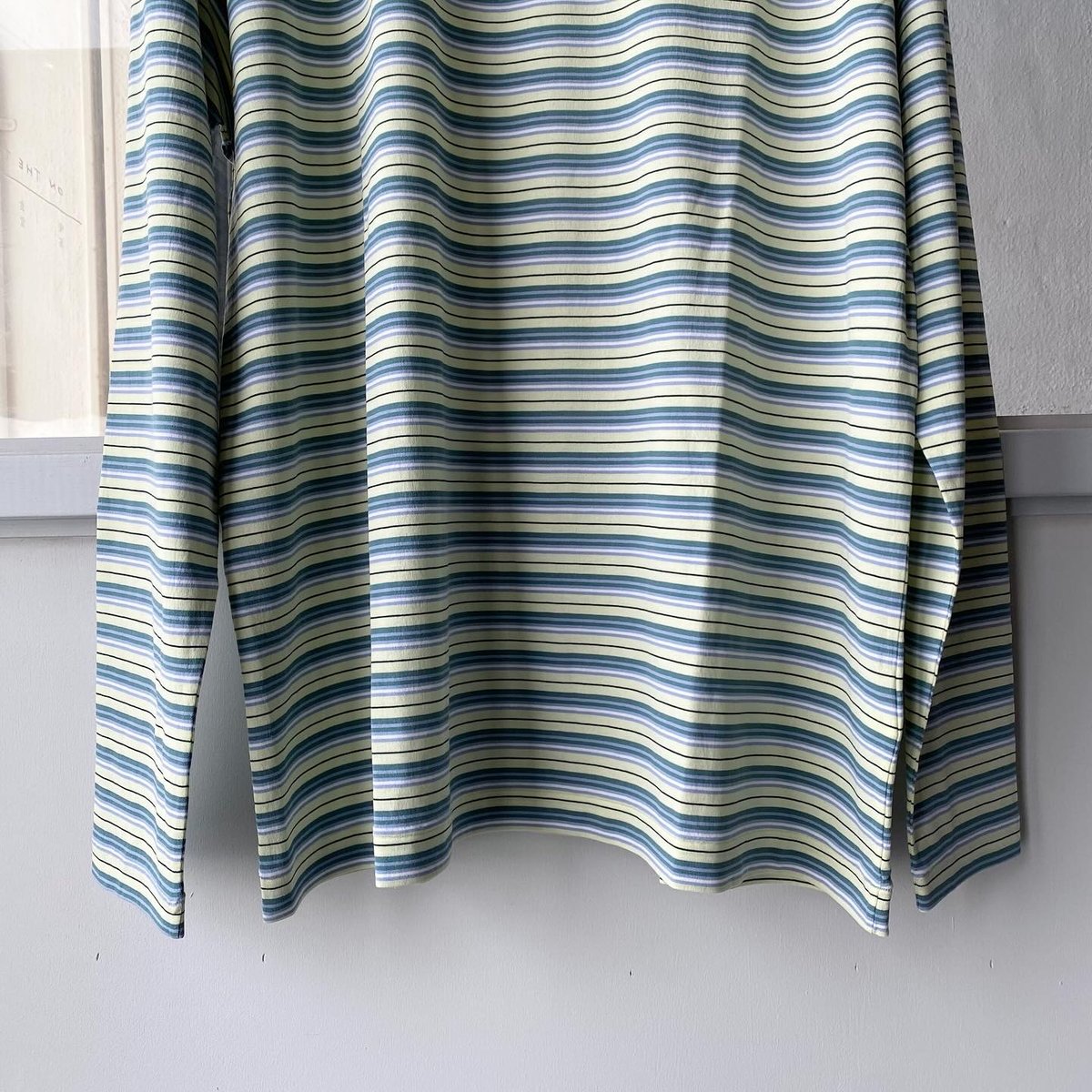 AURALEE HARD TWIST COTTON BORDER BOAT NECK L/S