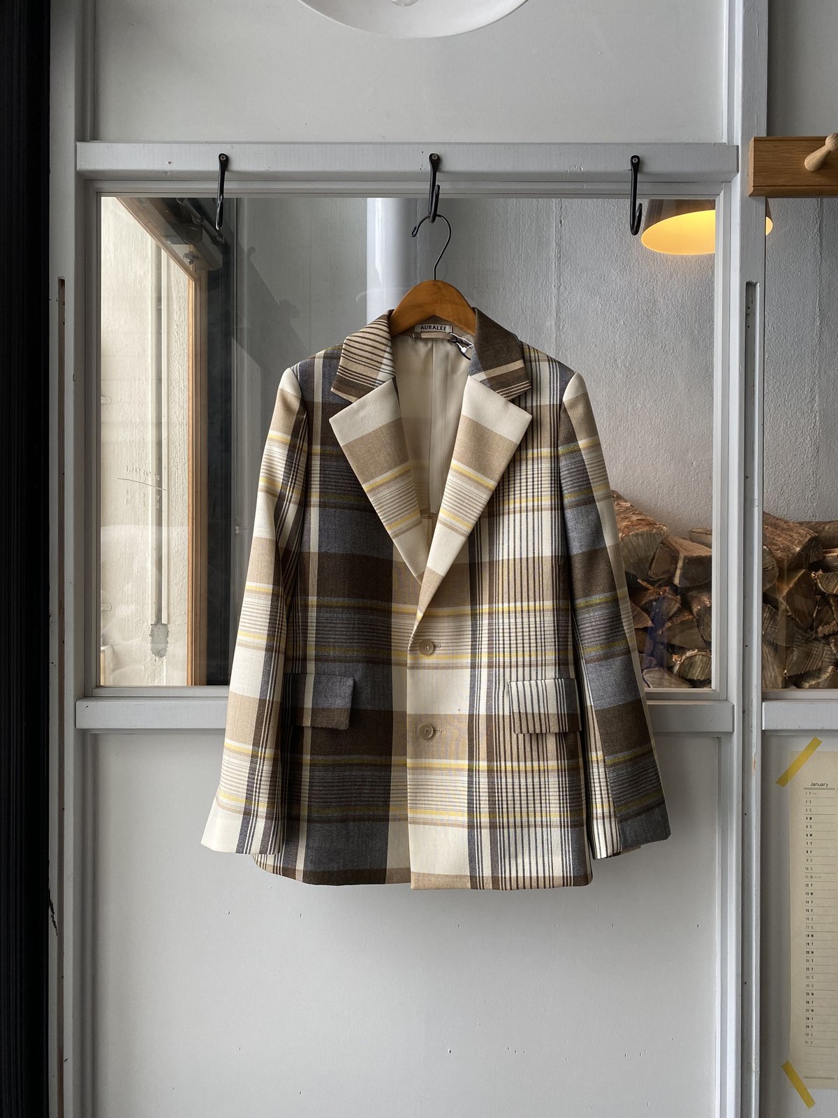 AURALEE HARD TWIST ORGANIC WOOL MESH CHECK JA AURALEE HARD TWIST ORGANIC WOOL MESH CHECK JA