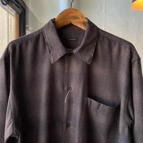 COMOLI   ウールチェック オープンカラーシャツ