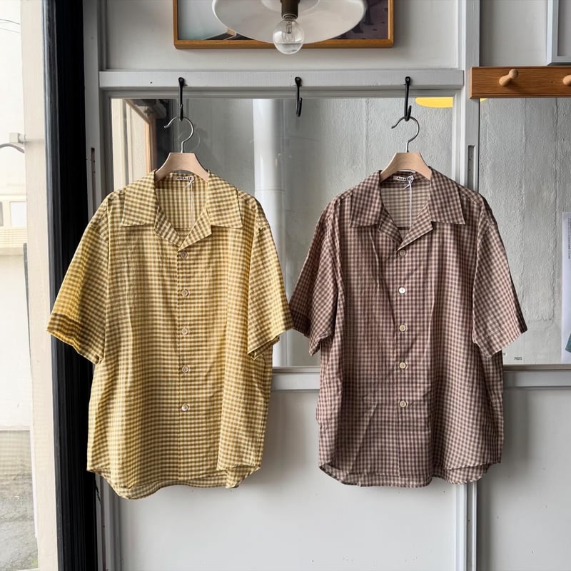 AURALEE AIRY LIGHT COTTON CHECK HALF SLEEVED SH