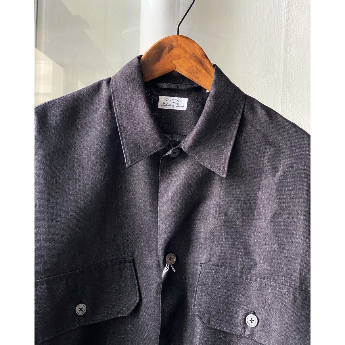 22ss COMOLI ピッコロ製 リネンCPOシャツ Navy 46