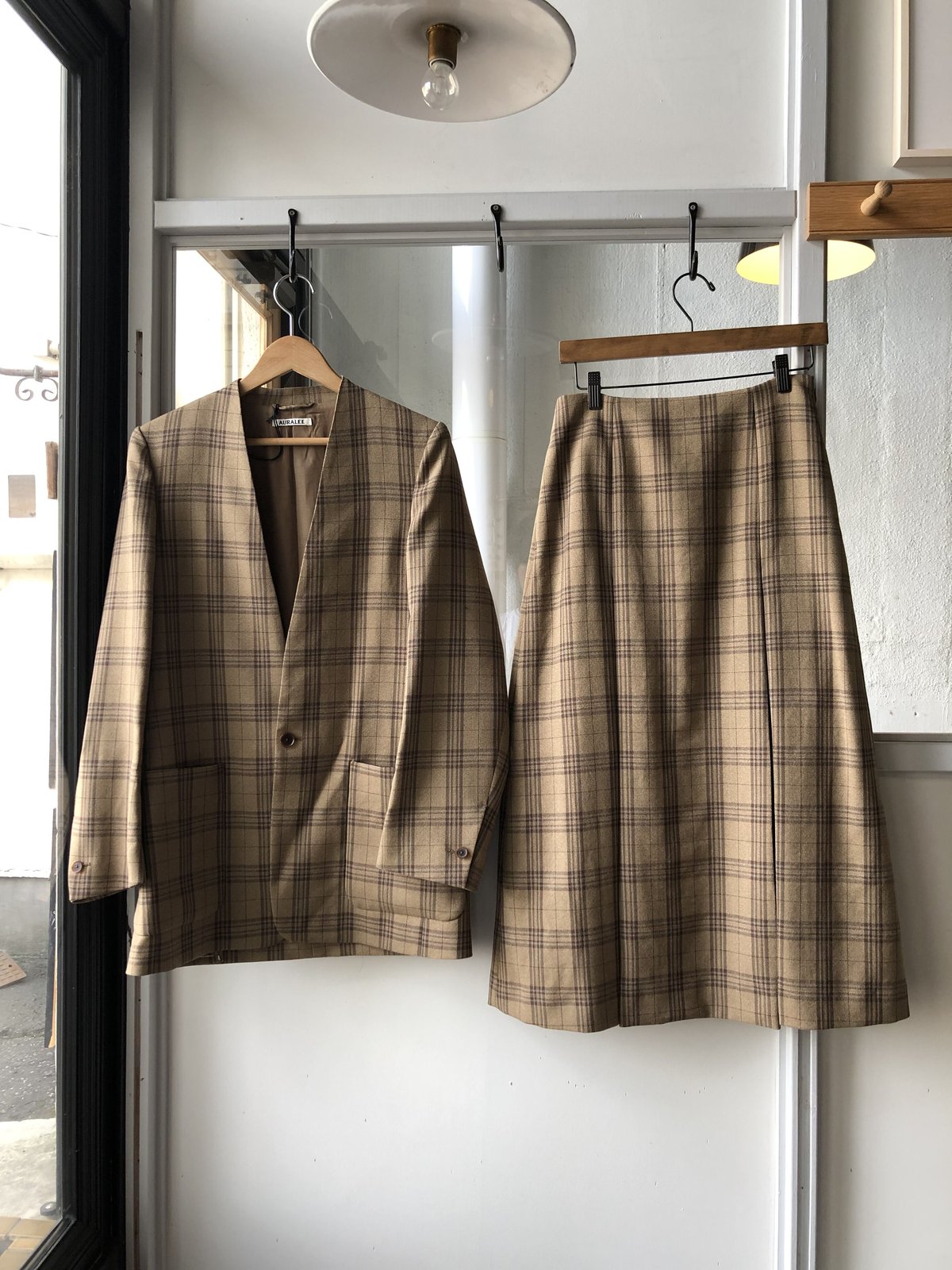 no collar wool check coat