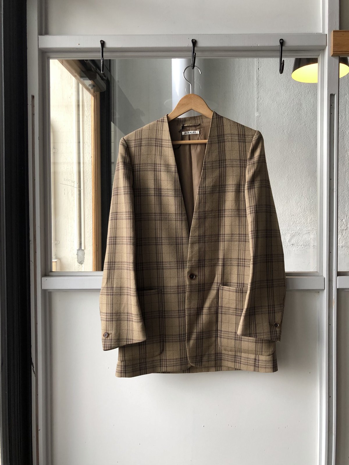 AURALEE WOOL SERGE CHECK NO COLLAR JACKET A9A AURALEE WOOL SERGE CHECK NO COLLAR JACKET A9A