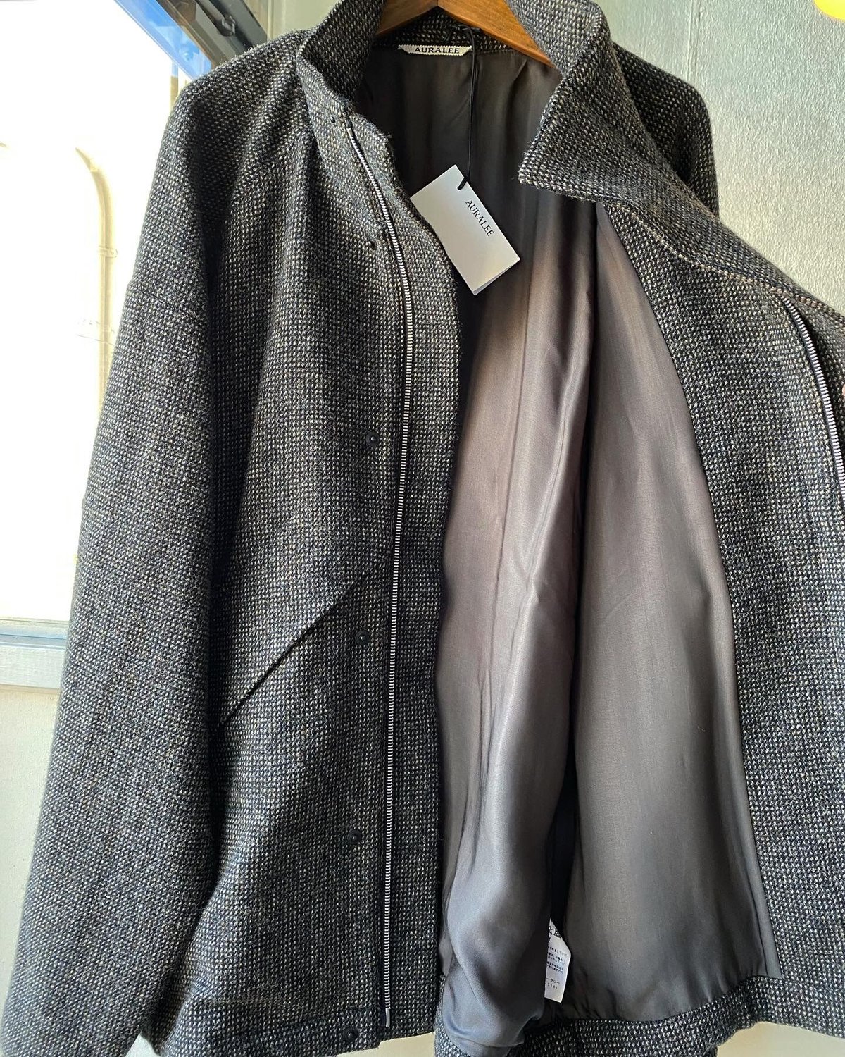 AURALEE WOOL HAIRLINE LIGHT TWEED ZIP BLOUSON AURALEE WOOL HAIRLINE LIGHT TWEED ZIP BLOUSON