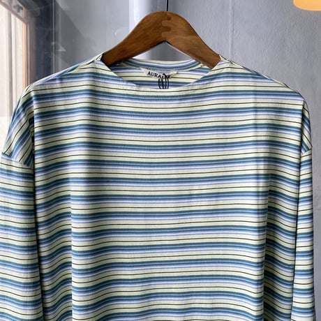 AURALEE　HARD TWIST COTTON BORDER BOAT NECK L/S TEE