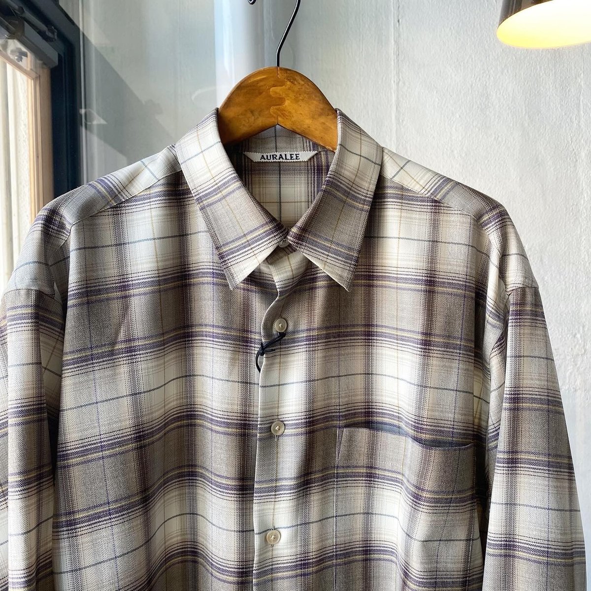 AURALEE SUPER LIGHT WOOL CHECK SHIRTS | Less