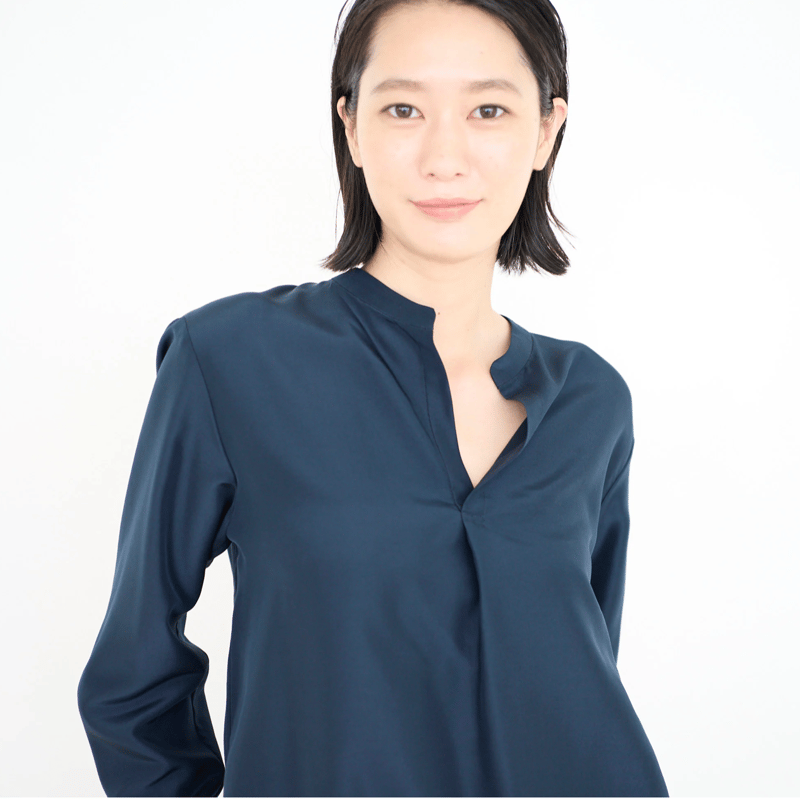極美品 ENFOLD エンフォルド 長袖 スキッパーシャツ ネイビー 紺 fruits of life スキッパーシャツ / 鉄紺色(ネイビー) | Less Hig