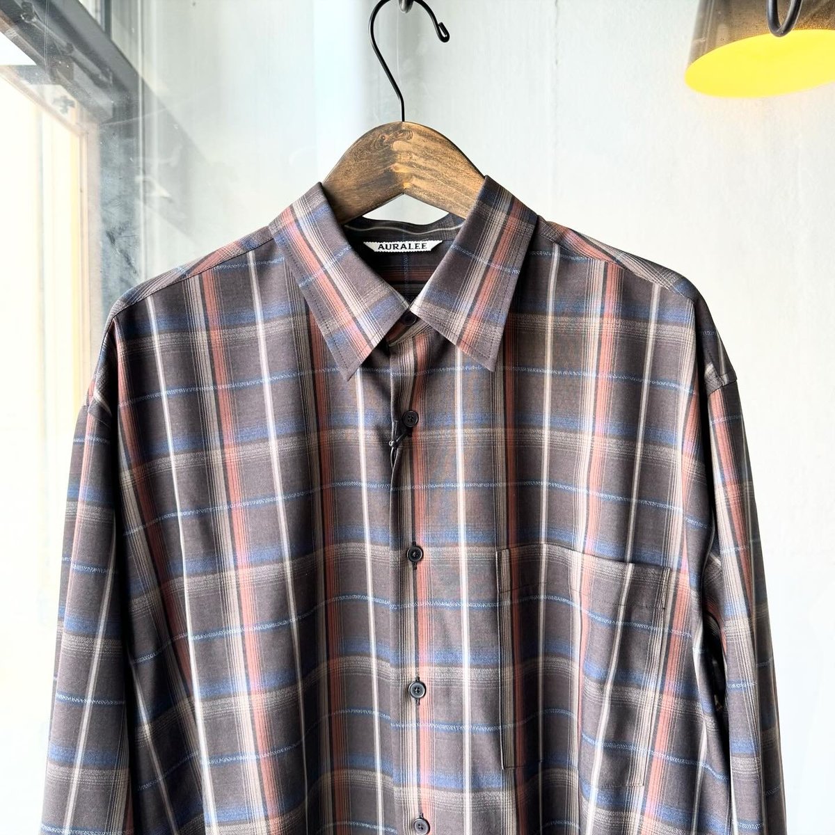 AURALEE SUPER LIGHT WOOL CHECK SHIRT | Less Hi...