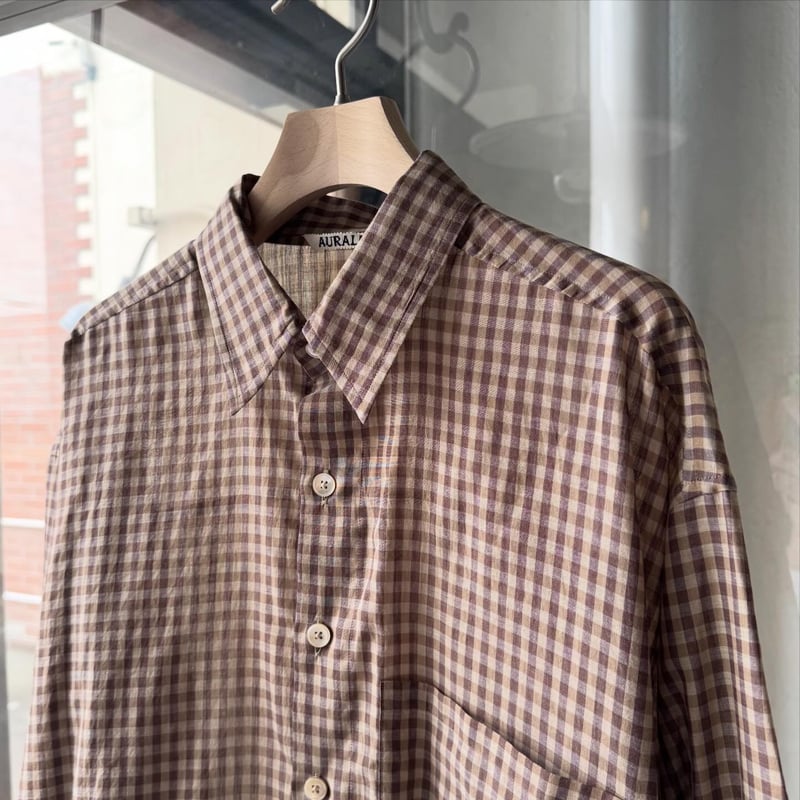 AURALEE AIRY LIGHT COTTON CHECK BIG SHIRT | Les