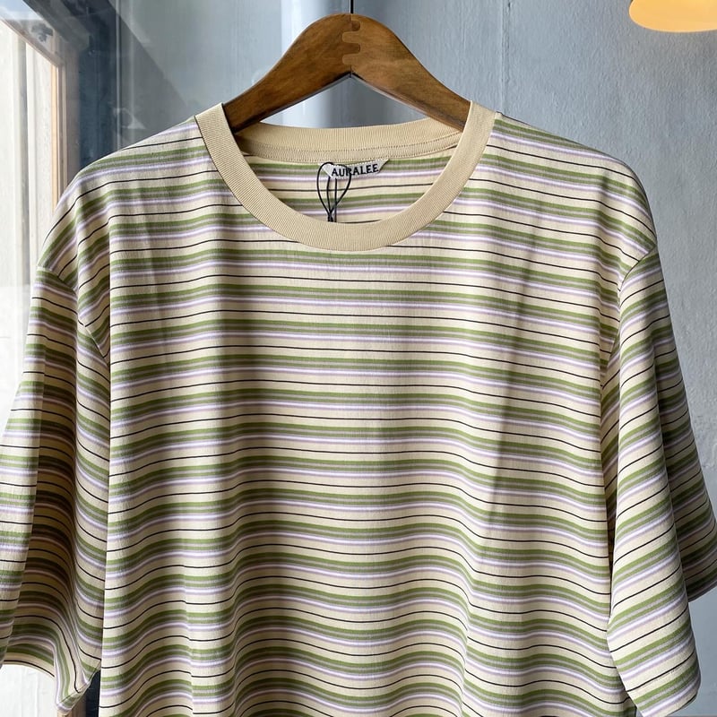 AURALEE HARD TWIST COTTON BORDER TEE | Less H AURALEE HARD TWIST COTTON BORDER TEE | Less H
