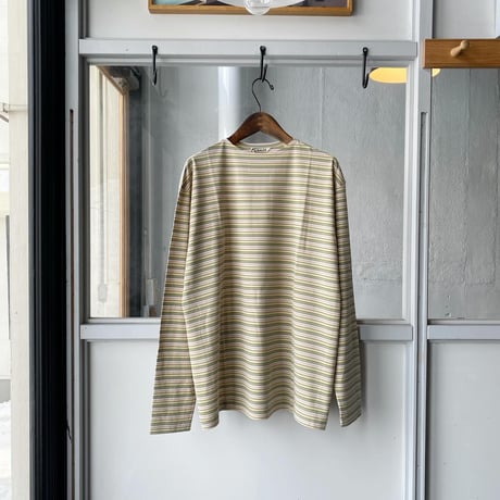 AURALEE　HARD TWIST COTTON BORDER BOAT NECK L/S TEE
