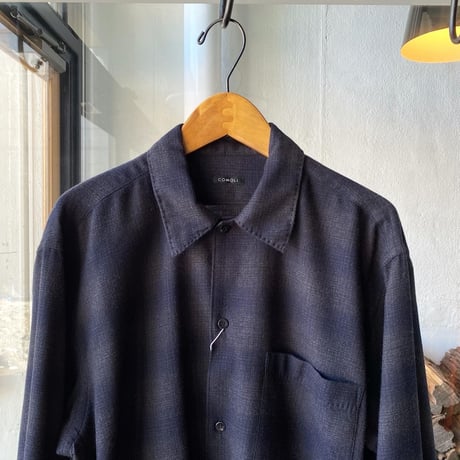 COMOLI   ウールチェック オープンカラーシャツ