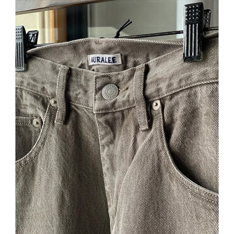 AURALEE  HARD TWIST FADED BROWN DENIM WIDE PANTS