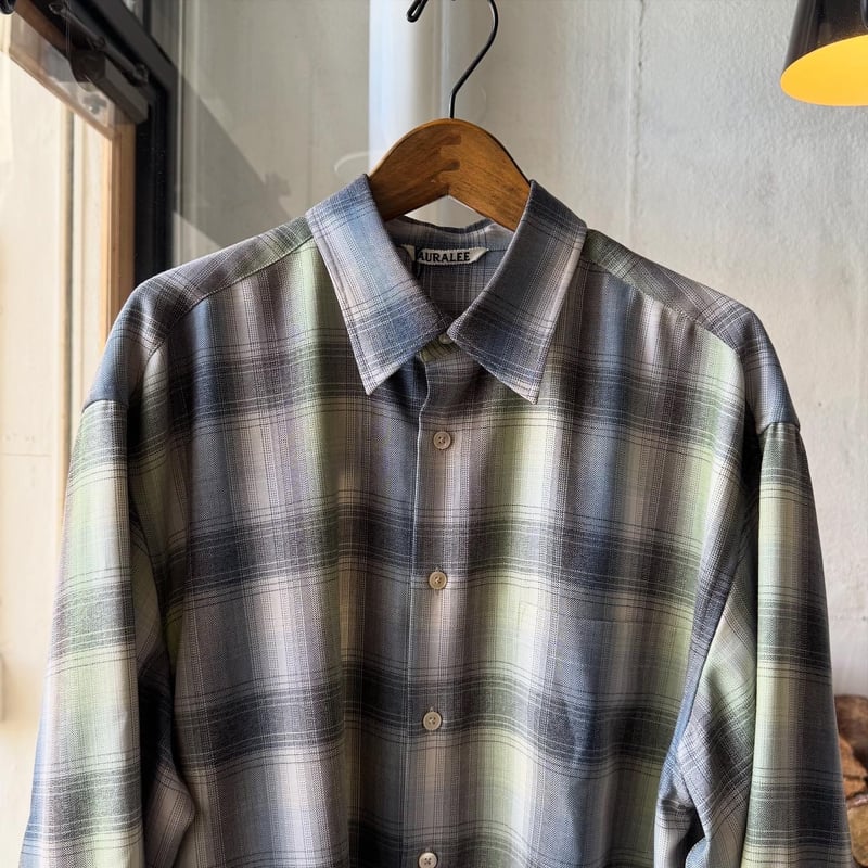 トップス Auralee Super Light Wool Check 3size AURALEE / Super Light Wool Check Shirt (Blue Green Check