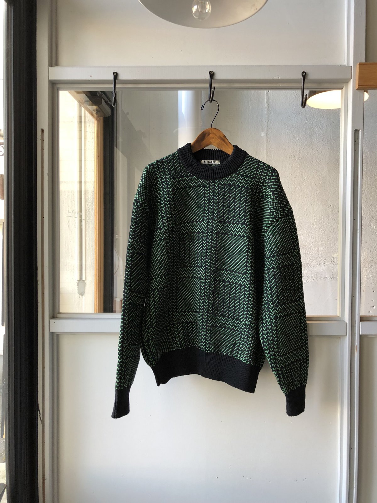 AURALEE HARD TWIST MERINO JACQUARD KNIT BIG P/