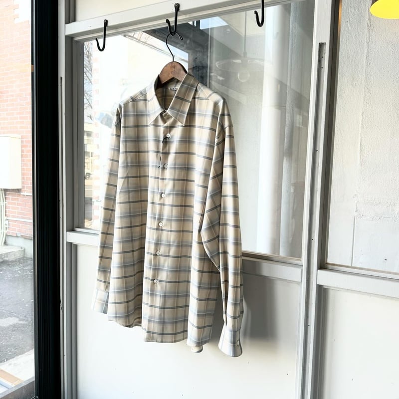 AURALEE SUPER LIGHT WOOL CHECK SHIRT | Less Hi