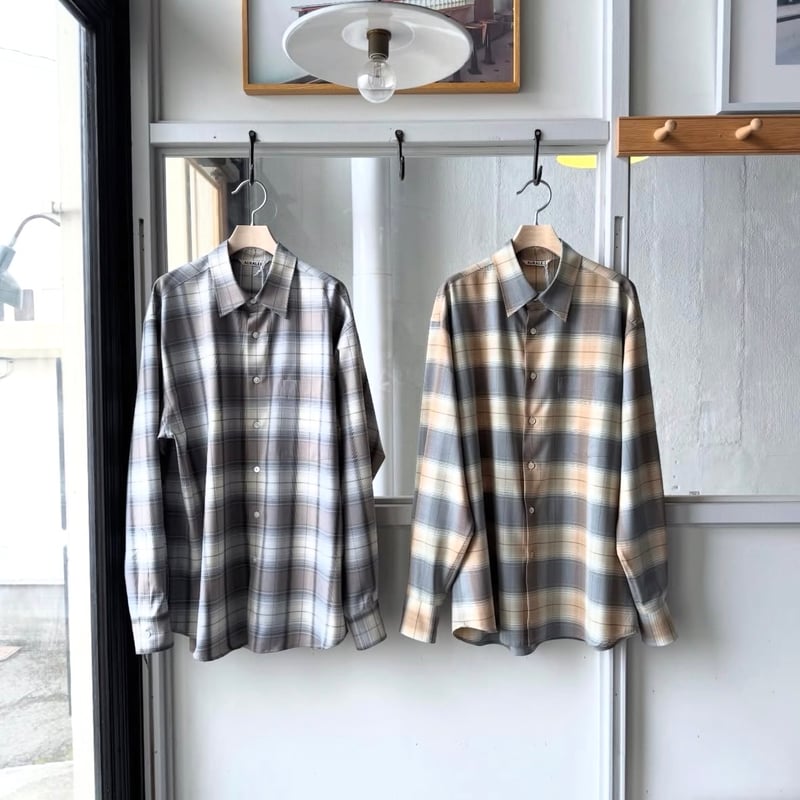 AURALEE SUPER LIGHT WOOL CHECK SHIRT | Less Hi