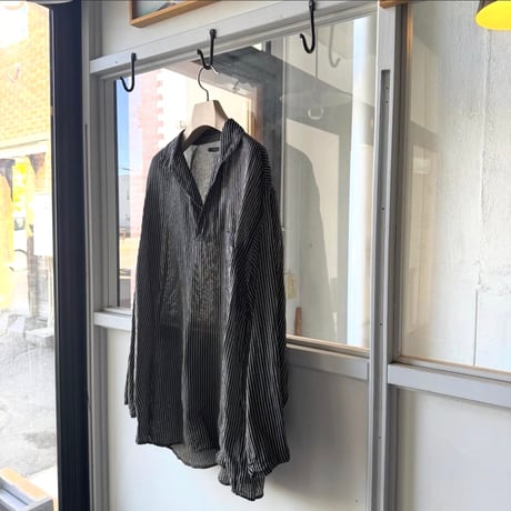 COMOLI　ストライプ スキッパーシャツ
