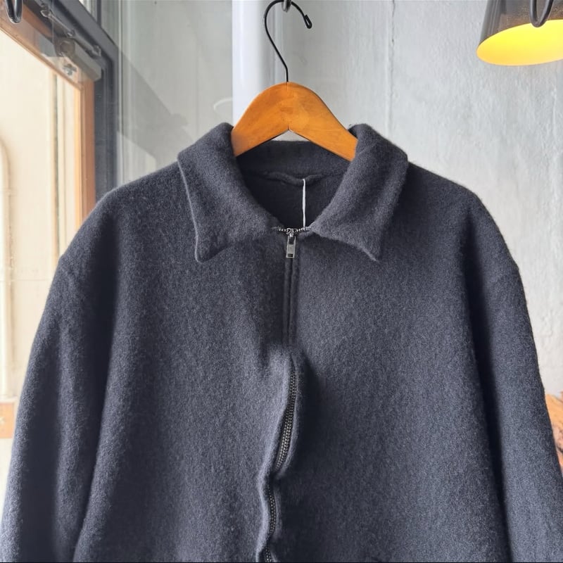 ウール縮絨丸襟ショートジャケットラウンドカラー　ブラック ウール縮絨丸襟ショートジャケットラウンドカラー ブラック レディース