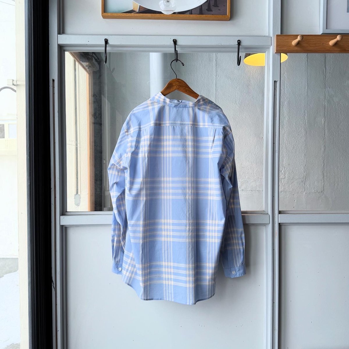25SS オーラリー　WASHED FINX TYPEWRITER SHIRT SPORTIVO [Washed finx typewriter check po shirt light blue