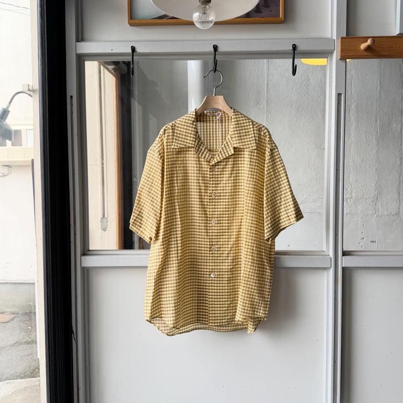 AURALEE AIRY LIGHT COTTON CHECK HALF SLEEVED SH