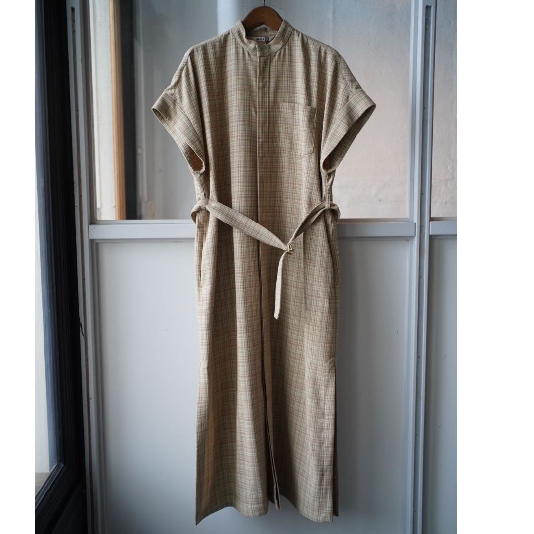 AURALEE HARD TWIST WOOL DOUBLE FACE CHECK SLEEV