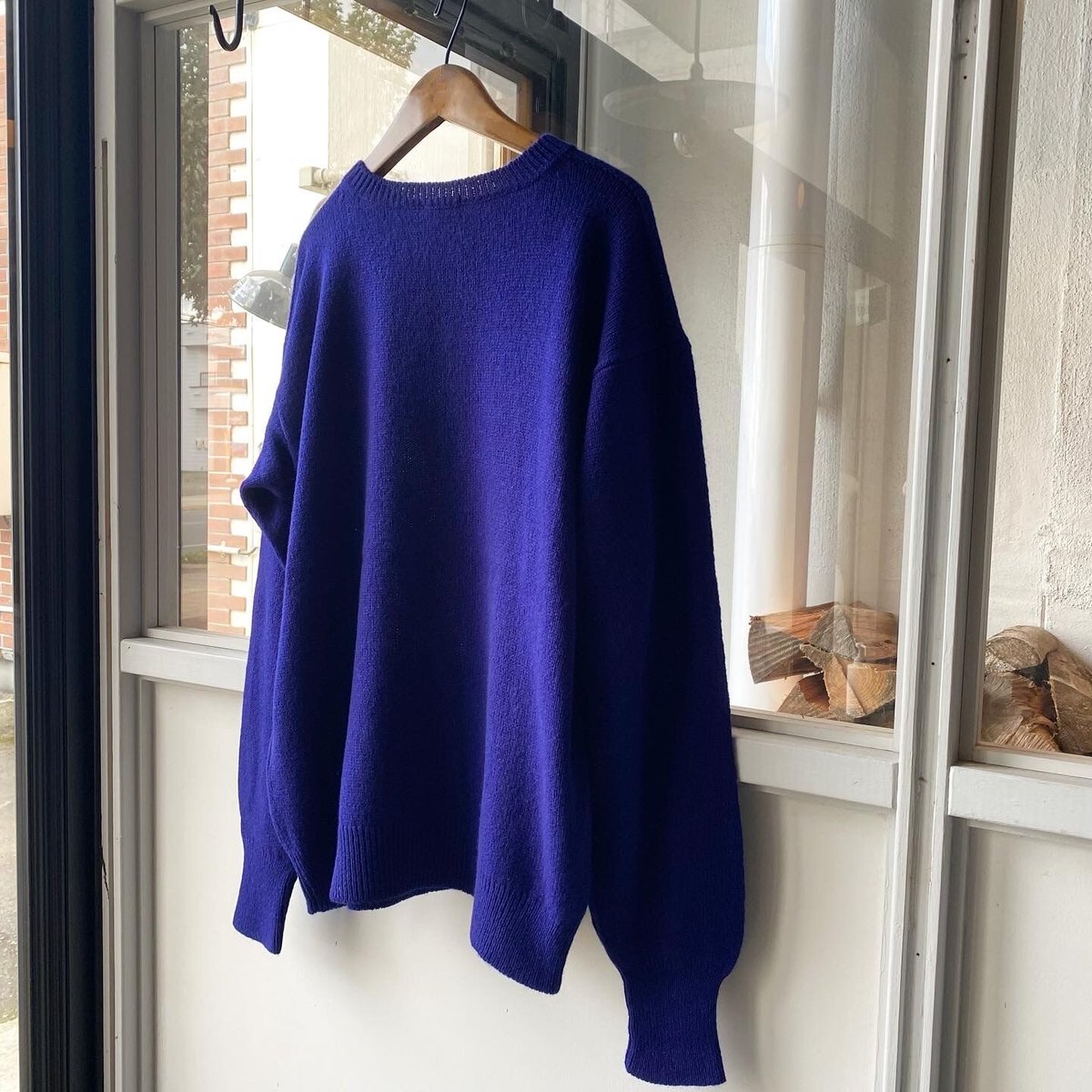 COMOLI ラムズウールガンジーネックニット　青 COMOLI (コモリ) ラムズウール ガンジーネックニット