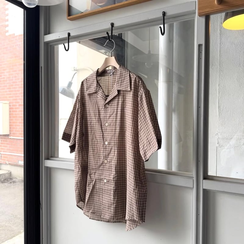 AURALEE AIRY LIGHT COTTON CHECK HALF SLEEVED SH