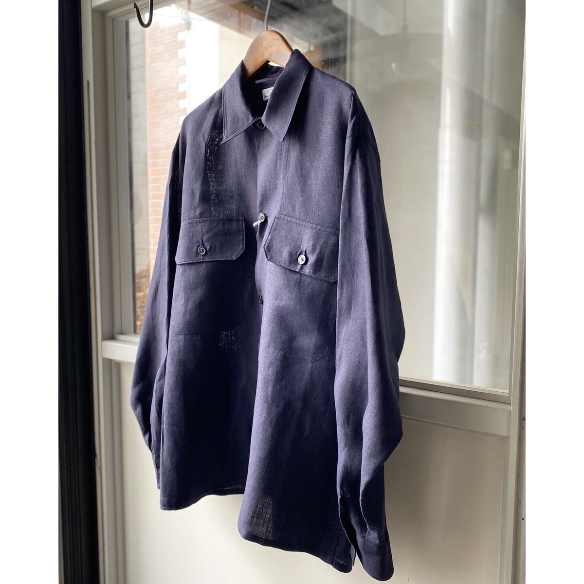 22ss COMOLI ピッコロ製 リネンCPOシャツ Navy 46