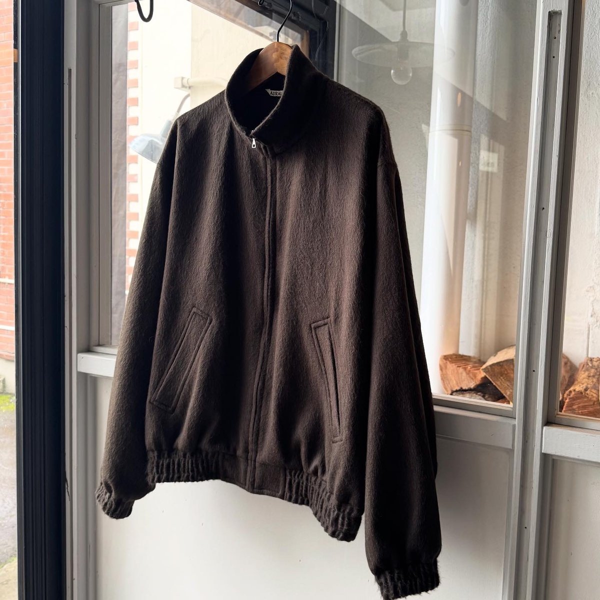 AURALEE BABY CAMEL FLANNEL ZIP BLOUSON | Less