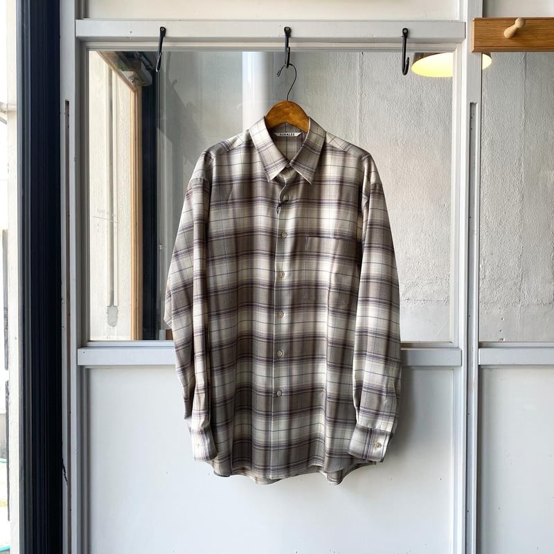 AURALEE SUPER LIGHT WOOL CHECK SHIRTS | Less