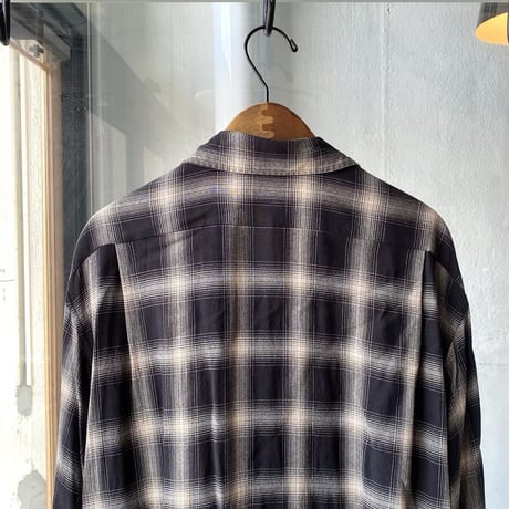 COMOLI 　レーヨンチェック オープンカラーシャツ