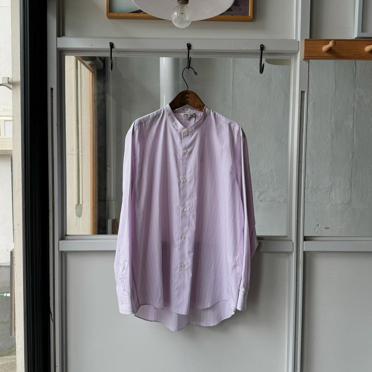 AURALEE SUVIN HIGH COUNT CLOTH STRIPE STAND COL AURALEE SUVIN HIGH COUNT CLOTH STRIPE STAND COL
