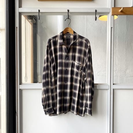 COMOLI 　レーヨンチェック オープンカラーシャツ