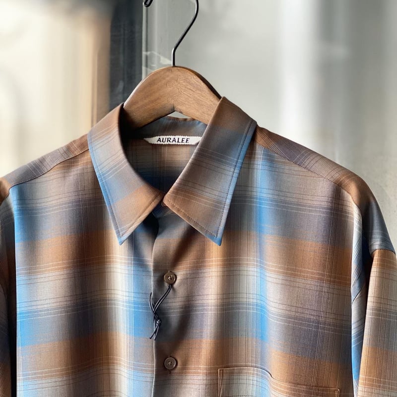 auralee super light wool check shirts