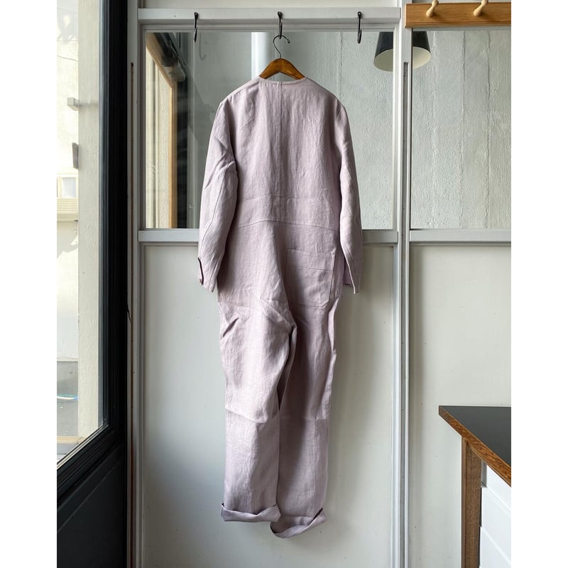 美品 RIELLE riche ストライプ コットンリネン オールインワン fruits of life リネンオールインワン/灰紫色(グレー) | Less Hig