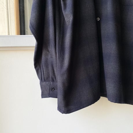 COMOLI   ウールチェック オープンカラーシャツ