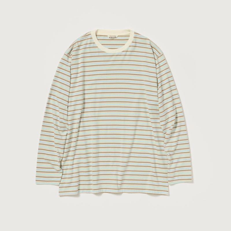 AURALEE GRADIENT STRIPE JERSEY L/S TEE | Less