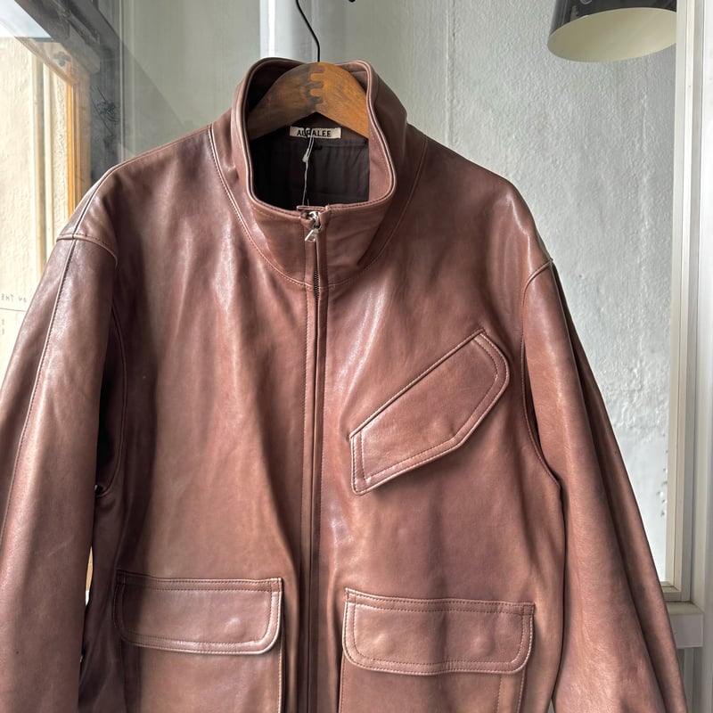 AURALEE HEAVY LAMB LEATHER ZIP BLOUSON | Less AURALEE HEAVY LAMB LEATHER ZIP BLOUSON | Less