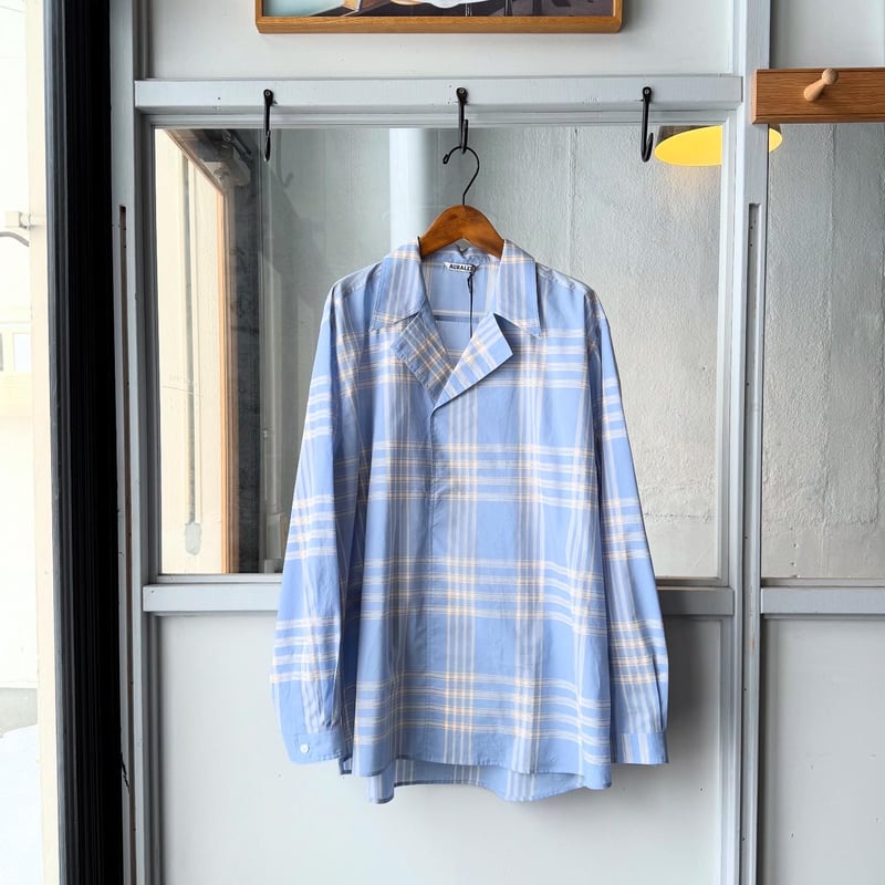 AURALEE WASHED FINX TYPEWRITER CHECK P/O SHIRT
