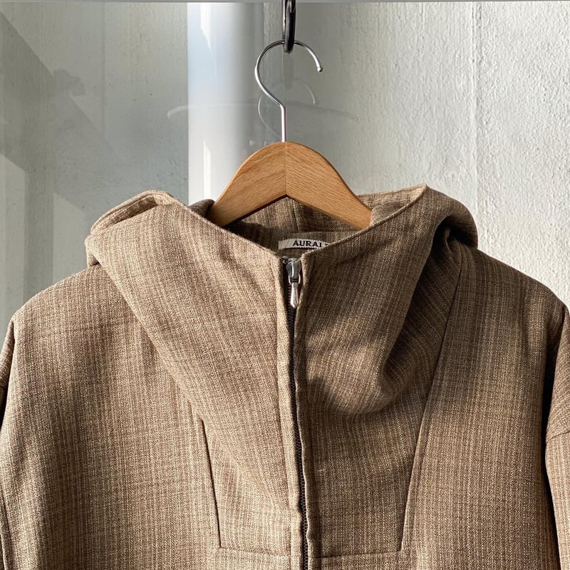 AURALEE BLUEFACED WOOL DOUBLE CLOTH ZIP HOODI