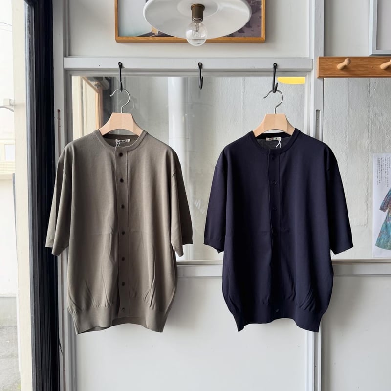 AURALEE GIZA HIGH GAUGE KNIT HALF SLEEVED CARDI