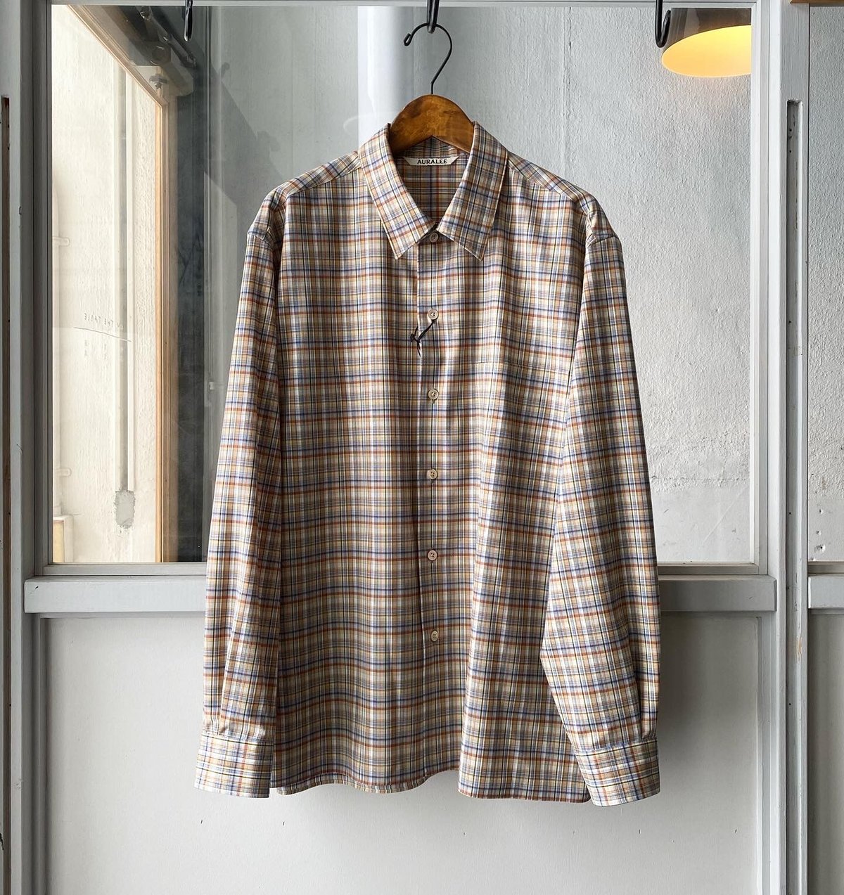 AURALEE WASHABLE SUPER LIGHT WOOL CHECK SHIRT