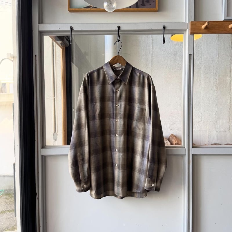 AURALEE SUPER LIGHT WOOL CHECK SHIRT | Less Hi